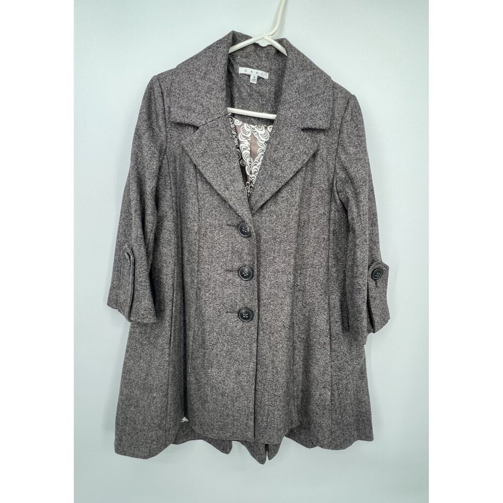 CAbi Shakespeare Swing Tweed Coat Sz 4 Brown Wool Blend Academia Office